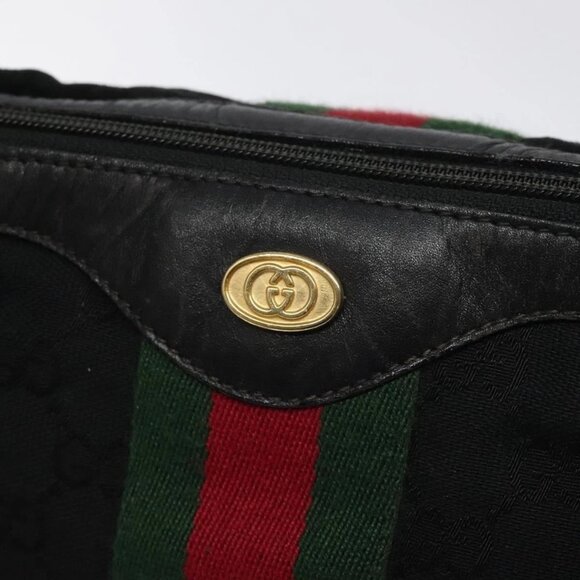 GUCCI Web Sherry Line GG Canvas Shoulder Bag Black Gold Red 010 378 Auth 127151 - Picture 10 of 16